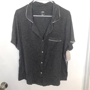 Stars Above Womens Short Sleeve Pocket Front Button Sleepwear Shirt Grey Size XL